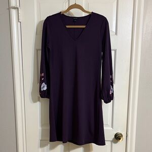 Ann Taylor Ponte Knit Dress with Embroidered Floral Sleeves